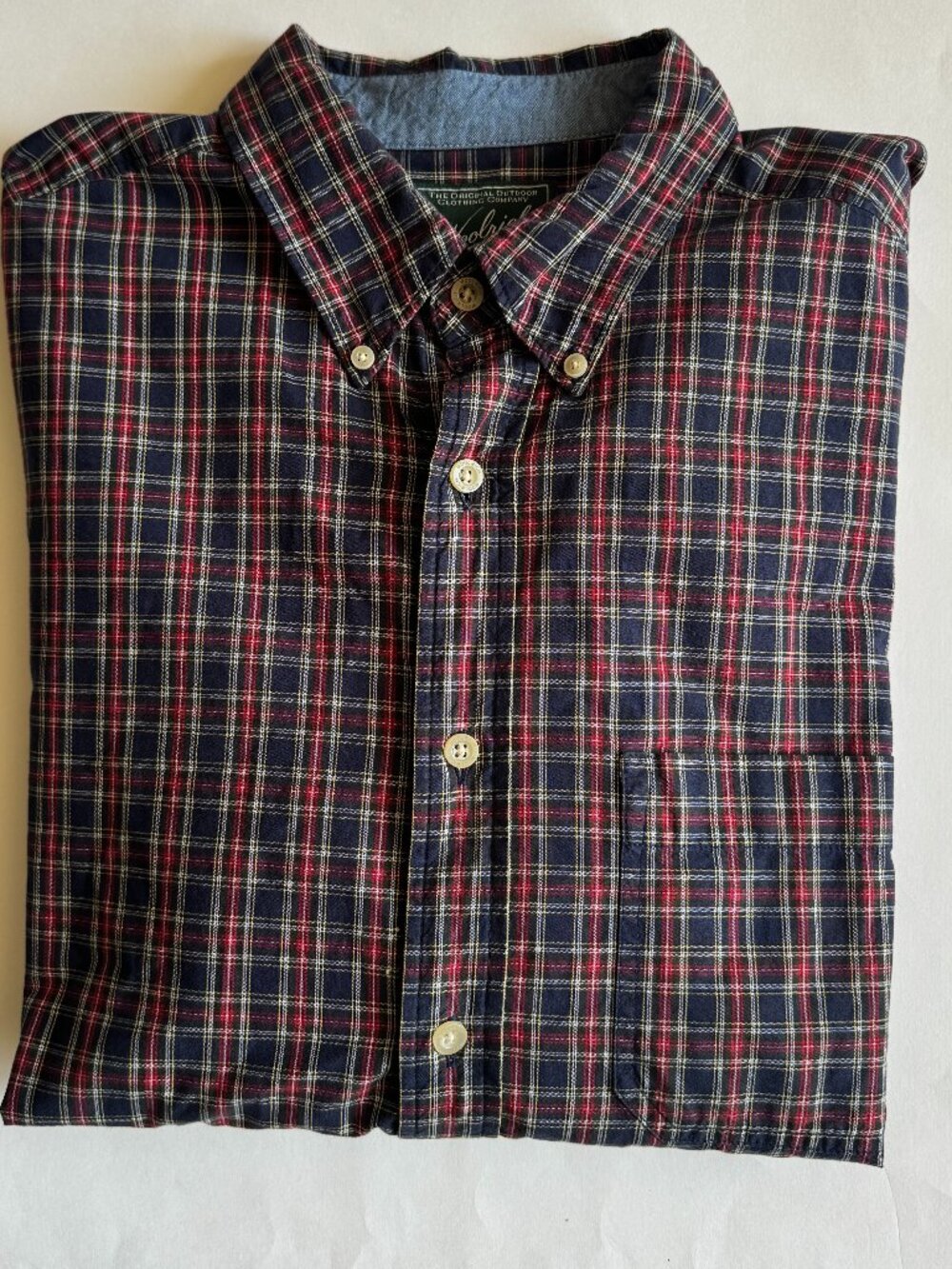 Mens Woolrich Plaid Long Sleeve Button Down Oxford Shirt Red Navy Large